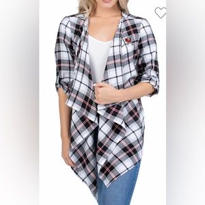 Georgia Bulldogs Women's Missy Plaid Cardigan - Red Black White Dawgs UGA Logo L